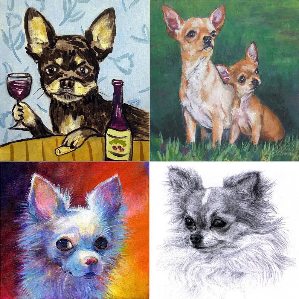 Алмазная 5D Вышивка сделай сам мозаика с круглыми стразами изображением чихуахуа