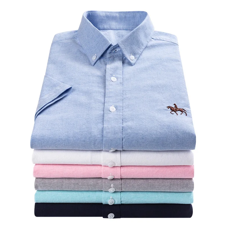 Men's Short Sleeve Shirts Oxford Spinning Cotton Summer Thin Sections Iron-Free Comfortable Breathable Casual Slim Shirts