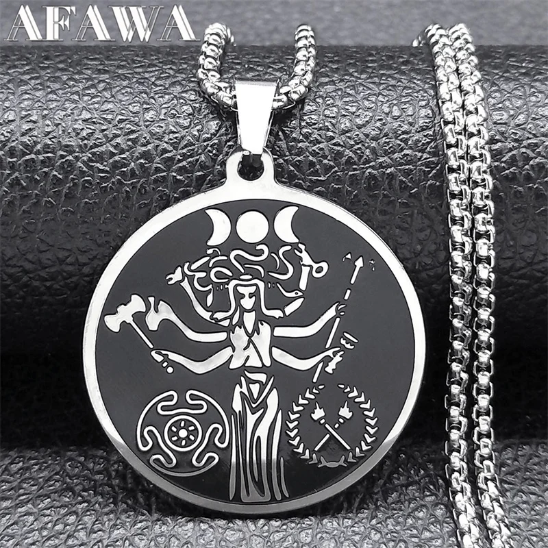 

Witch Triple Moon Goddess Hecate Necklace for Women Men Stainless Steel Greek Mythology Chain Necklace Jewelry collier N9611S02