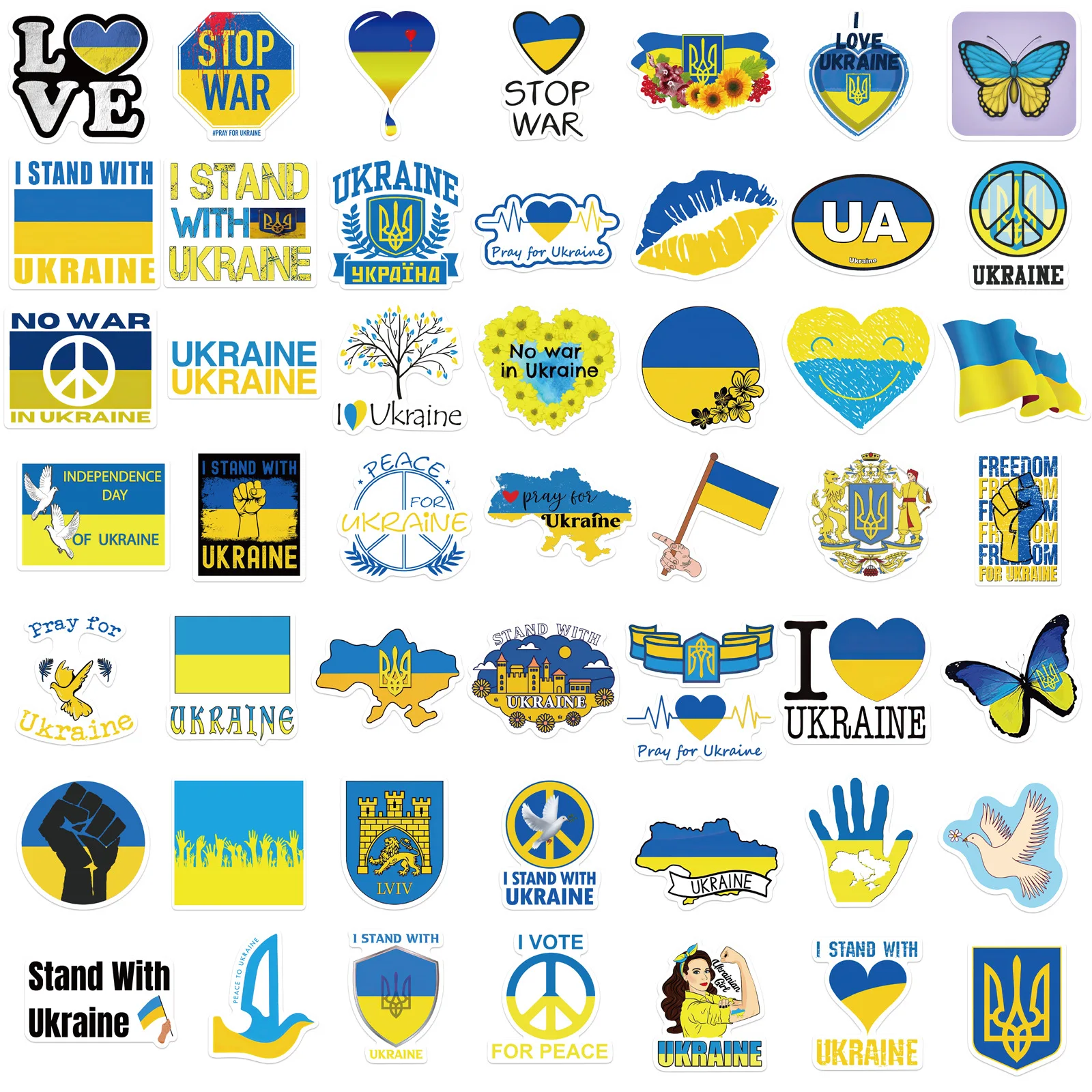10/50Pcs Blue Yellow Ukraine Peace Stickers National Flag Suitcase Luggage Laptop Skateboard Kids Gifts Toys |