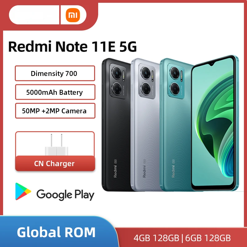 

Global ROM Xiaomi Redmi Note 11E 5G 4GB 128GB / 6GB 128GB Smartphone Dimensity 700 50MP Camera 90Hz Display 5000mAh 18W Charge