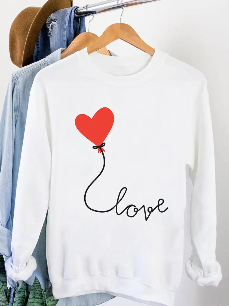 

Women Clothing Fashion Love Letter Cute Lovely Pullovers O-neck Hoodies Lady Autumn Spring Winter Female Graphic Sweatshirt