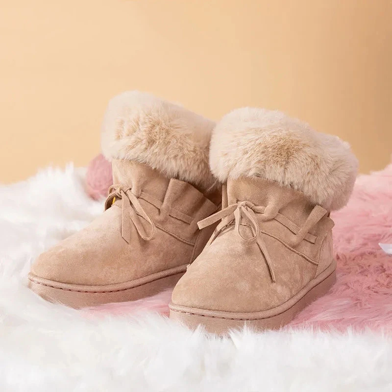 Sweet Non-Slip Women Thicken Velvet Cotton Boots Winter Warm Snow Boots 2022 Fashion Fur Slip-On Comfortable Platform Work Shoes