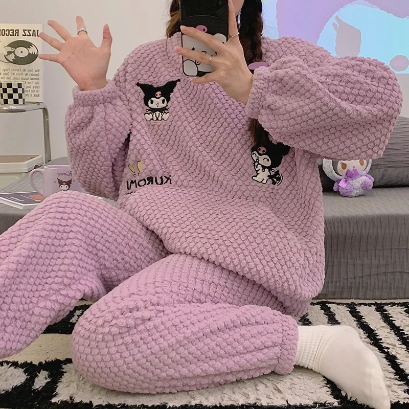 

Новая Пижама Аниме Sanrio Kuromi Kawaii полакко осень и зима утолщенная удобная домашняя одежда мультфильм можно носить снаружи