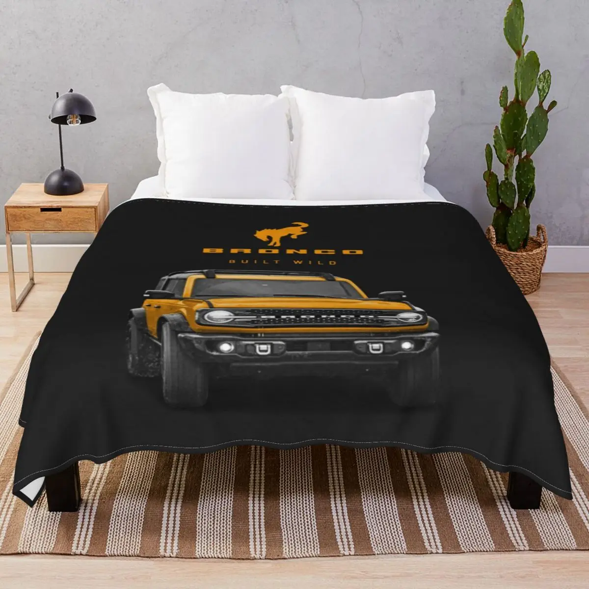 

Bronco And Logo Cyber Orange Blanket Flannel Winter Soft Throw Blankets for Bed Sofa Travel Cinema