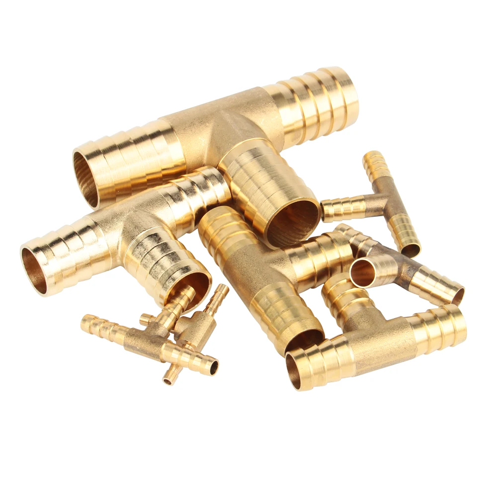 

Brass Splicer Pipe Fitting T Type Hose Barb 4 6 8 10 14 16 19 25mm Copper Barbed Connector Joint Coupler Adapter