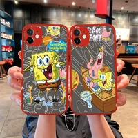 cartoon spongebob best friends phone case for iphone 13 12 11 pro mini max xs x 8 7 plus se 2020 xr matte transparent light red
