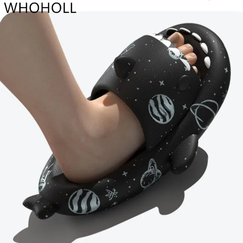 4cm Thick Sole Shark Slippers Man Female 2023 Summer Indoor Home Soft Bottom Non-slip Bathroom Shower Couple Sandals Flip Flops