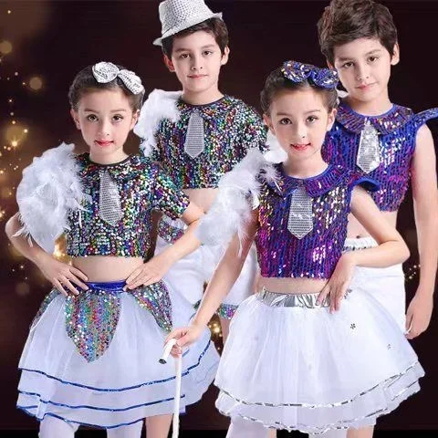 

Детская одежда для выступлений Мужская и женская одежда для джазовых танцев с блестками для детского сада танцевальная одежда для современных танцев