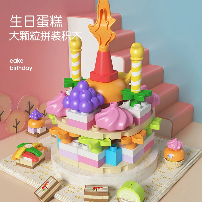 

100 Pcs Birthday Cake Set DIY Duplos Bricks Big Size Building BlocksToys for Children 3-6 years Kids Gift