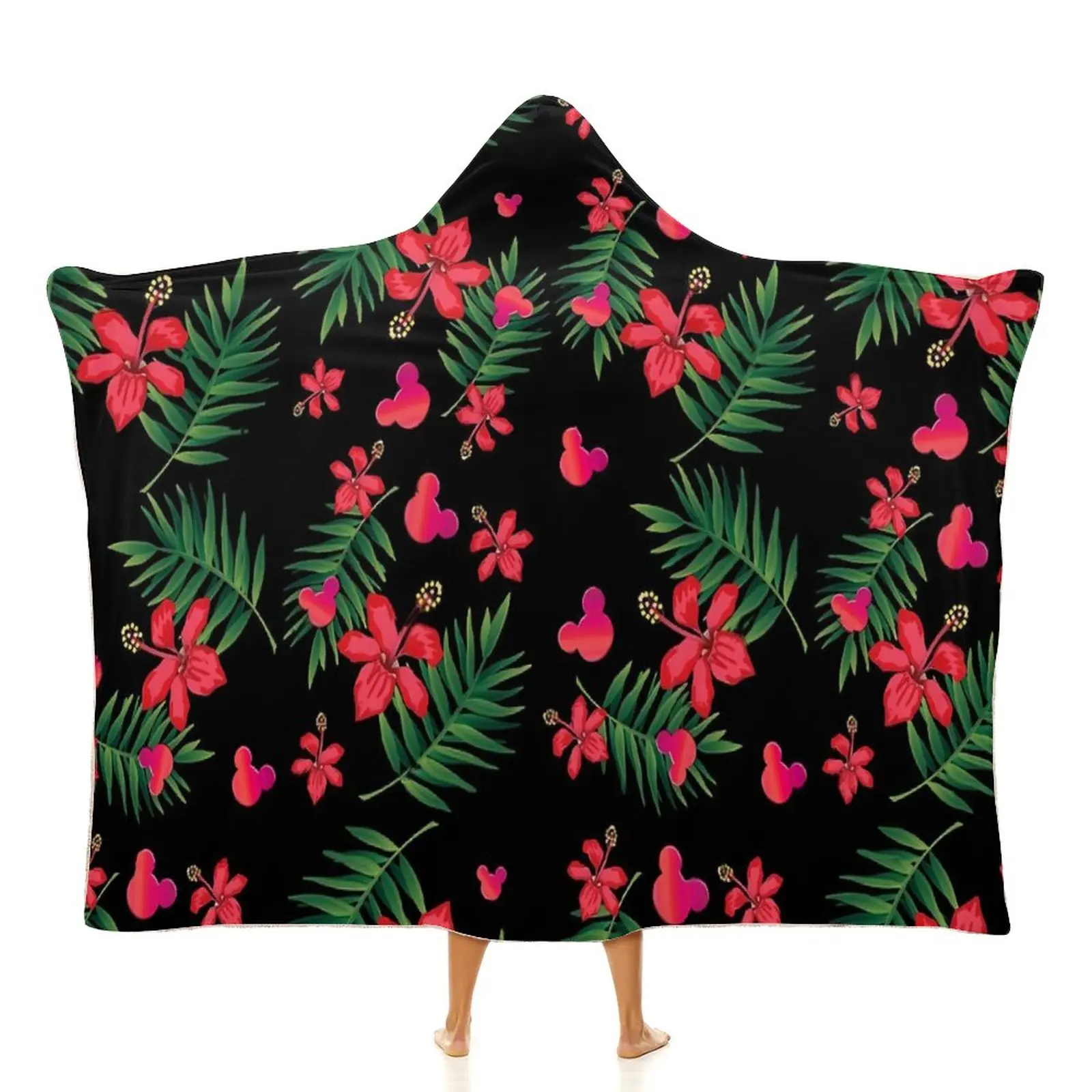 

Цветочное одеяло с ушками Микки Мауса с принтом зеленых листьев для фотосессии супер мягкое одеяло с капюшоном модное декоративное флисовое покрывало