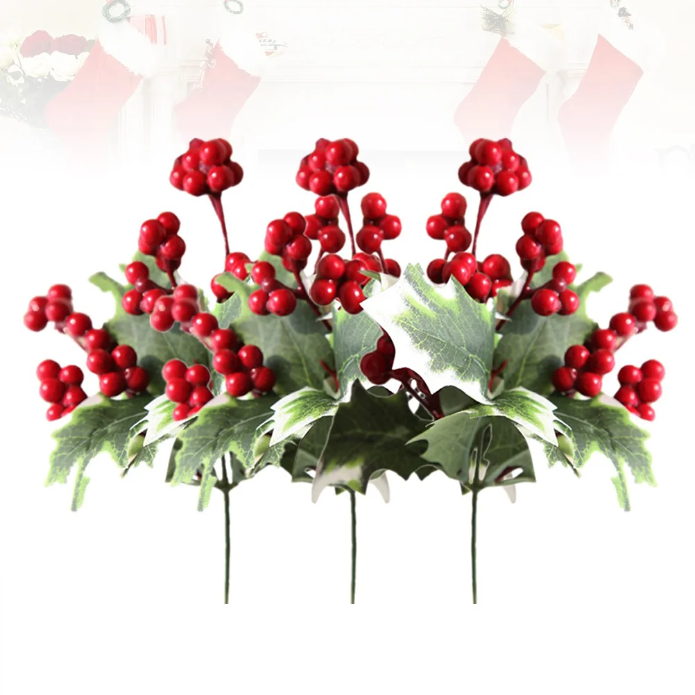 

Berries Berry Christmas Holly Branches Artificialtree Fake Flower Simulation Red Decorbouquet Decoration Party Sticks