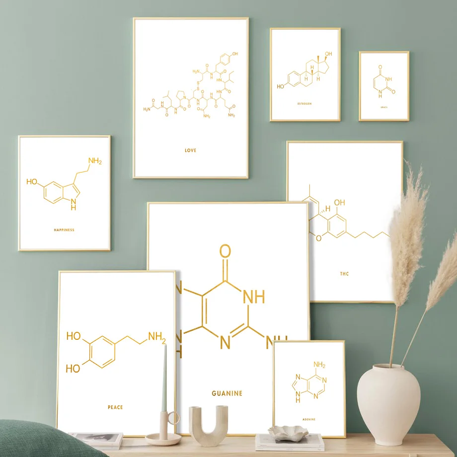 Adenine Урацил Thc Peace молекула Золотая фольга настенное искусство роспись холст