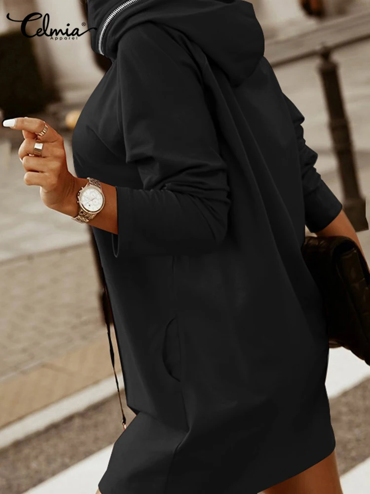 Модная женская толстовка Celmia 2022 зимнее Повседневное платье с длинным рукавом и
