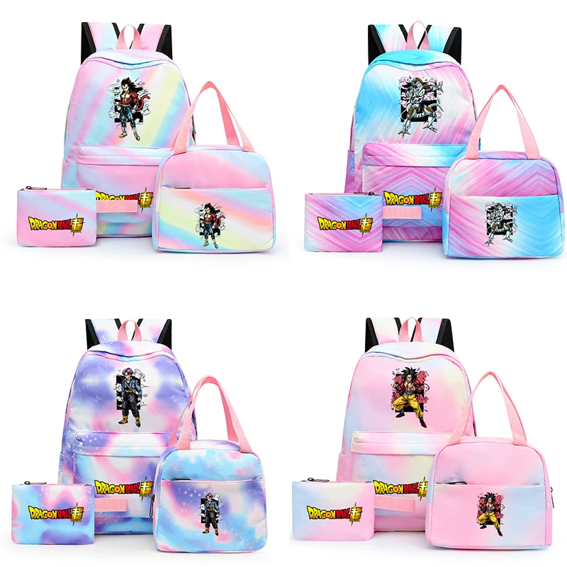 

3Pcs Anime Dragon Ball Colorful Backpack with Lunch Bag for Women Student Teenagers Rucksack Casual School Bag Set