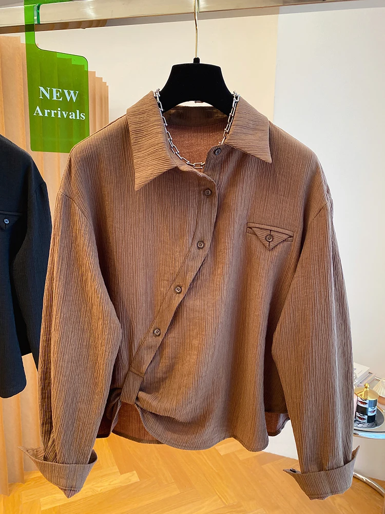 Рубашка женская в полоску с длинным рукавом свободного покроя |