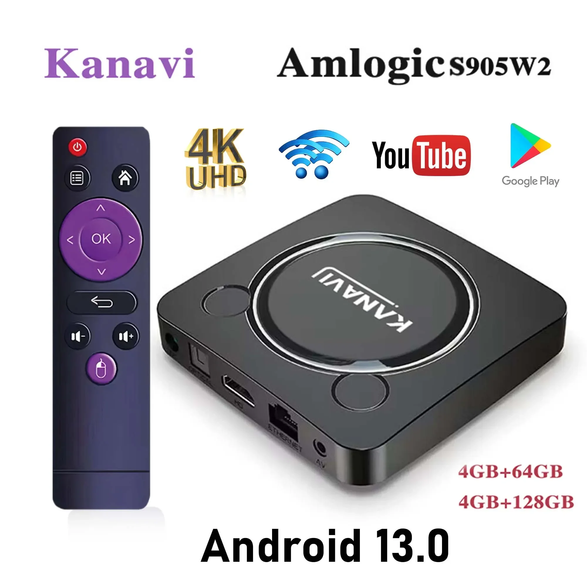 Android13 Smart TV Box Kanavi Amlogic S905W2 4K HD поддержка двойной Wi-Fi