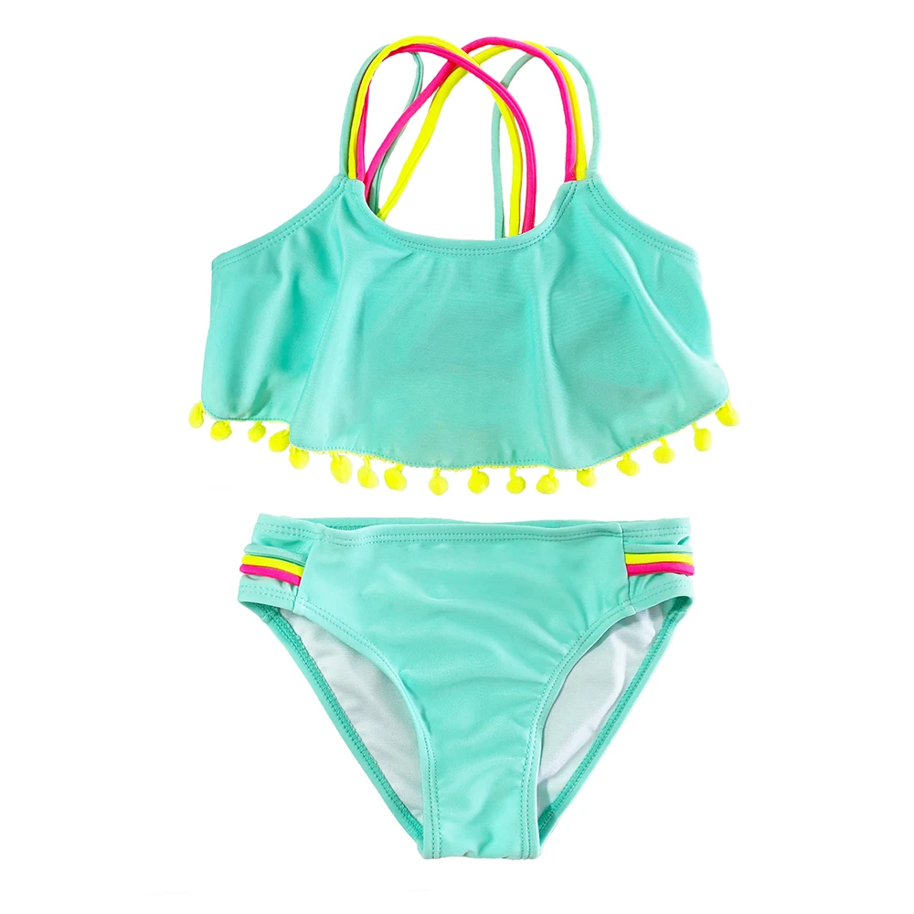 

NEW 5-12Y Kid Girls Swimwear Cute Solid Color Summer Teenager Girls Swimsuit Two Piece Bathing Suit Beachwear