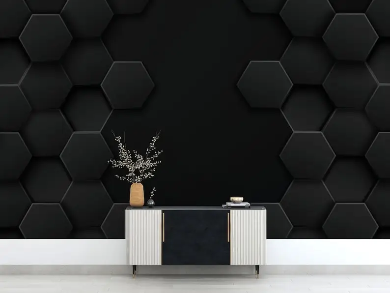 

Geometric Design Wallpaper, Geometrical Shapes Wall Mural, Luxury 3D Look Self Adhesive Wallpaper, Office 3D Effect Dark Color W