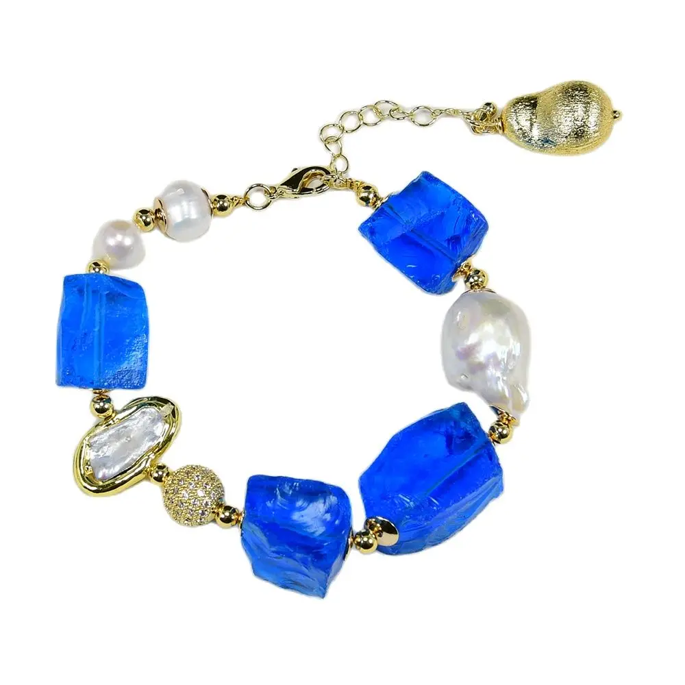 

GG Jewelry Real Голубые Стеклянные Прозрачные Quartz шероховатая белая Бива Keshi стиль барокко
