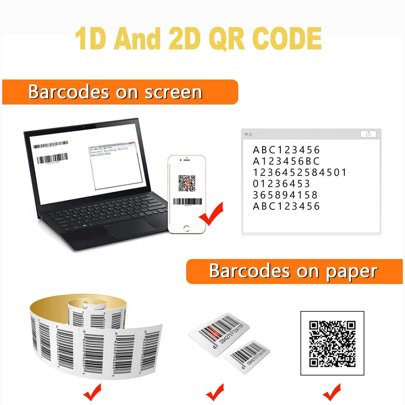 2D Bluetooth Barcode Scanner Wired Scanner 2.4G Wireless Barcode Scanner 2D Handheld Barcode Reader QR Code PDF images - 6