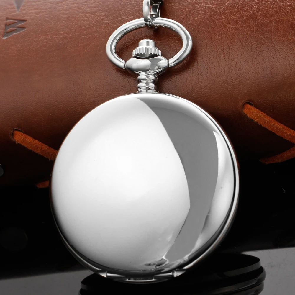 Bright Silver Single Open Roman Digital Mechanical Pocket Watch Necklace Pendant Clock Fob Chain Men's Women's Pjx1024