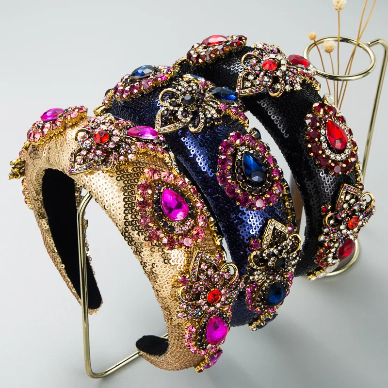 

High Fashion Baroque Rhinestone Hairbands Women Hair Accessories Handmade Hoops Headband Wedding Party Ornaments Free Shipping