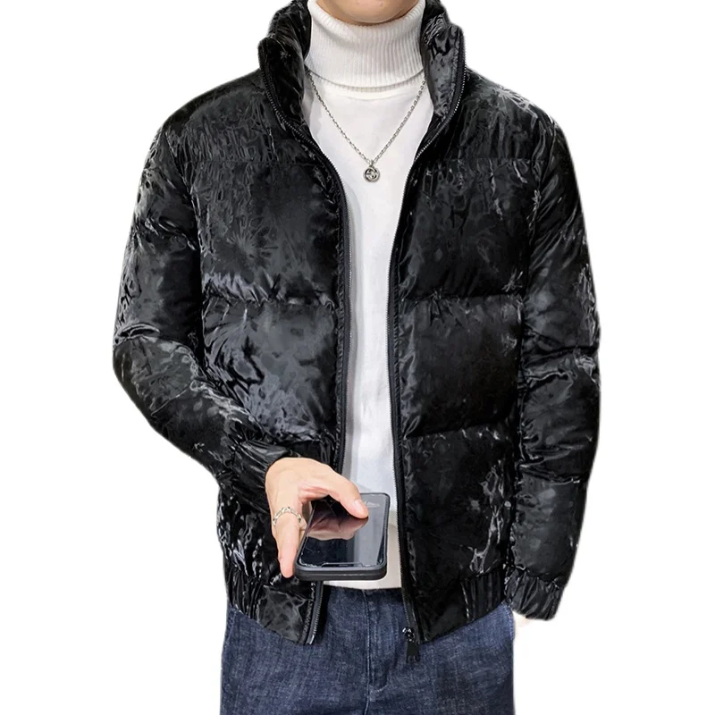 Luxury Velvet Winter Men Jacket Thicken Warm Casual Streetwear Parka Stand-up Collar Business Social Overcoat Chaquetas Hombre