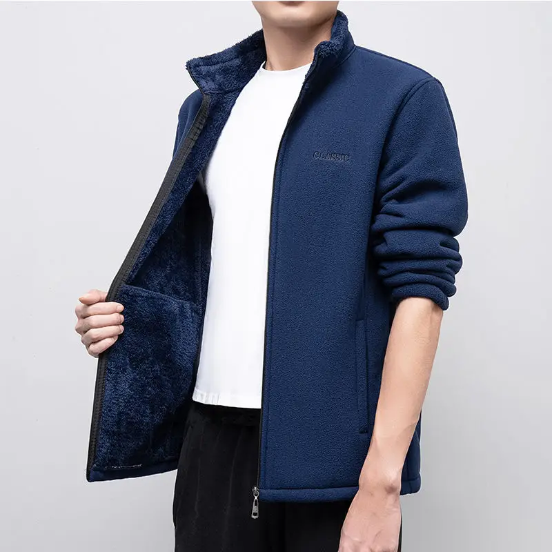 

Men's Fall Dad Fleece Fleece Coral Fleece Fleece Jacket Loose Fleece Sweater Large Size Men Clothing Coat Plus Size Clothes