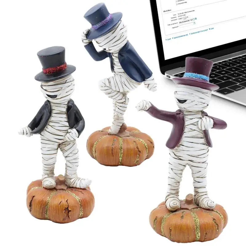 

Halloween Mummy Decor Dancing Figurine Sculpture Resin Pumpkin Mummy 3 Pcs Craft Decoration Props Halloween Mummy Ghost Festival