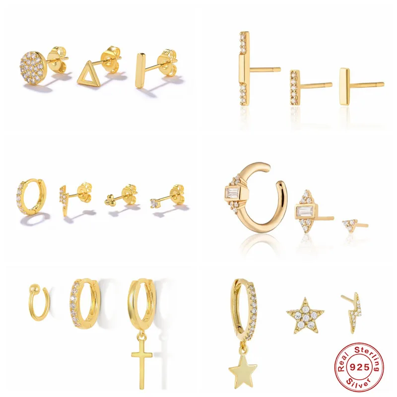 

CANNER 925 Sterling Silver Charms Earrings For Women Multiple PCS Earrings Cold Color Cross Star Pendant Earring Mother's Gift