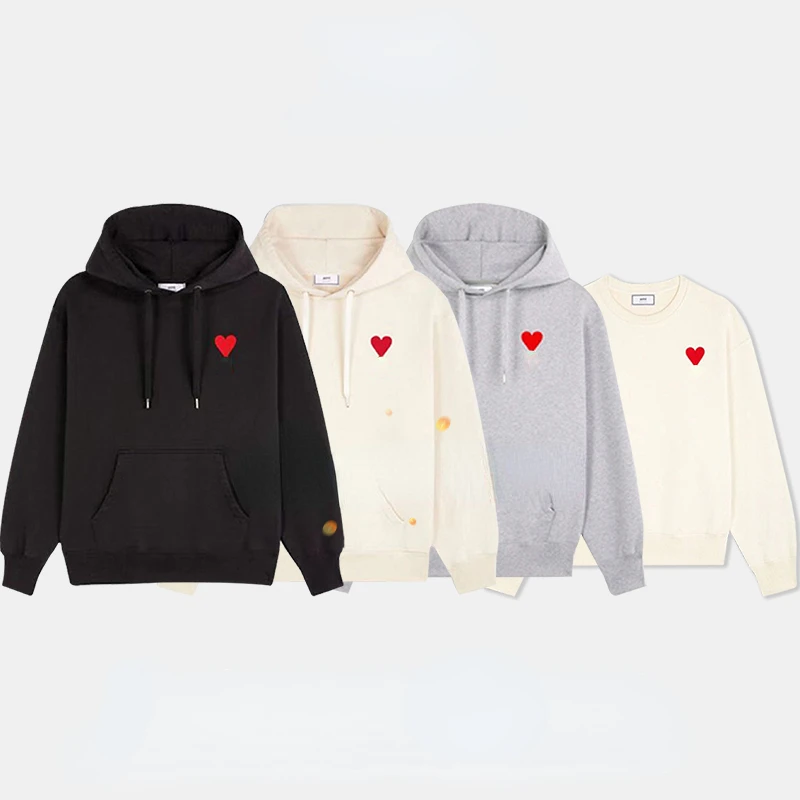 

Hoodie embroidered red heart winter turtleneck pullover