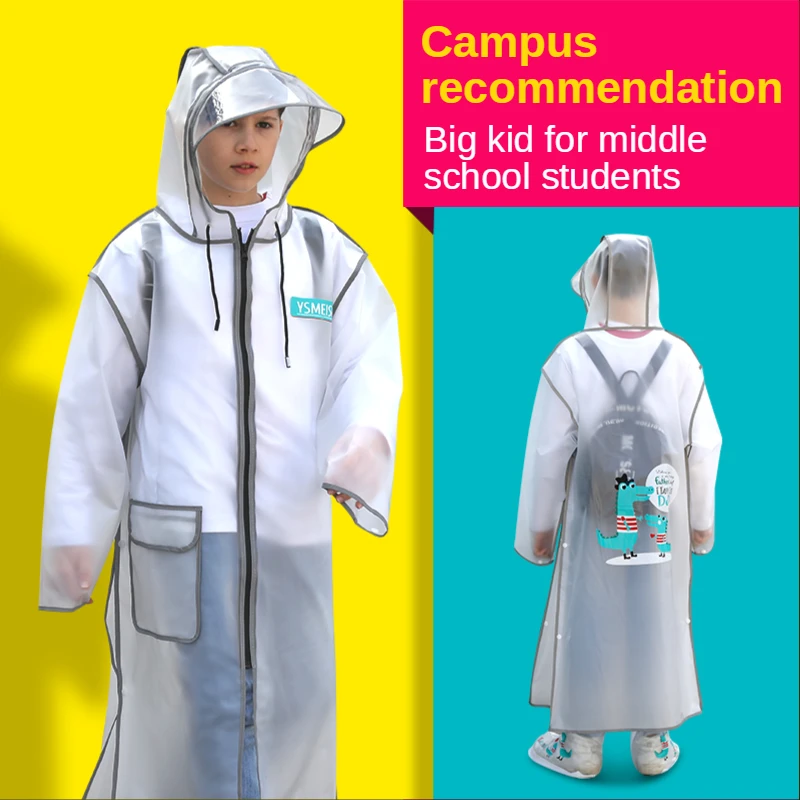 Middle School Students' Raincoats with Schoolbags, Big Boys and Girls Bicycles, Children's Cartoon Long Full-body Rain Poncho