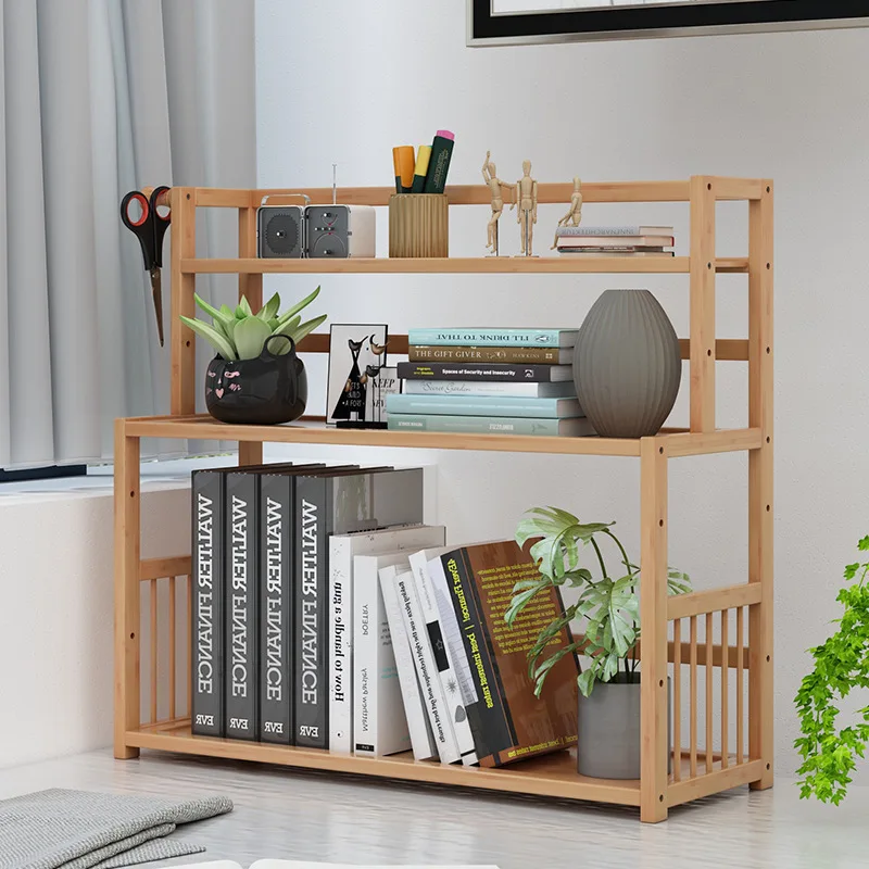 3-tier Wooden Bookshelf Office Student Stationery Organizer Magazine Holder Home Sundries Storage  book shelf  bedroom furniture images - 6