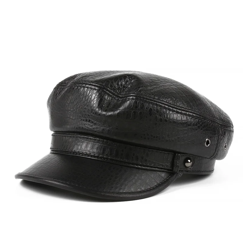 

Японская мода 2023, зимние шапки из натуральной кожи для мужчин и женщин, унисекс, с принтом крокодиловой кожи, тёмно-синие кепки, студенческий