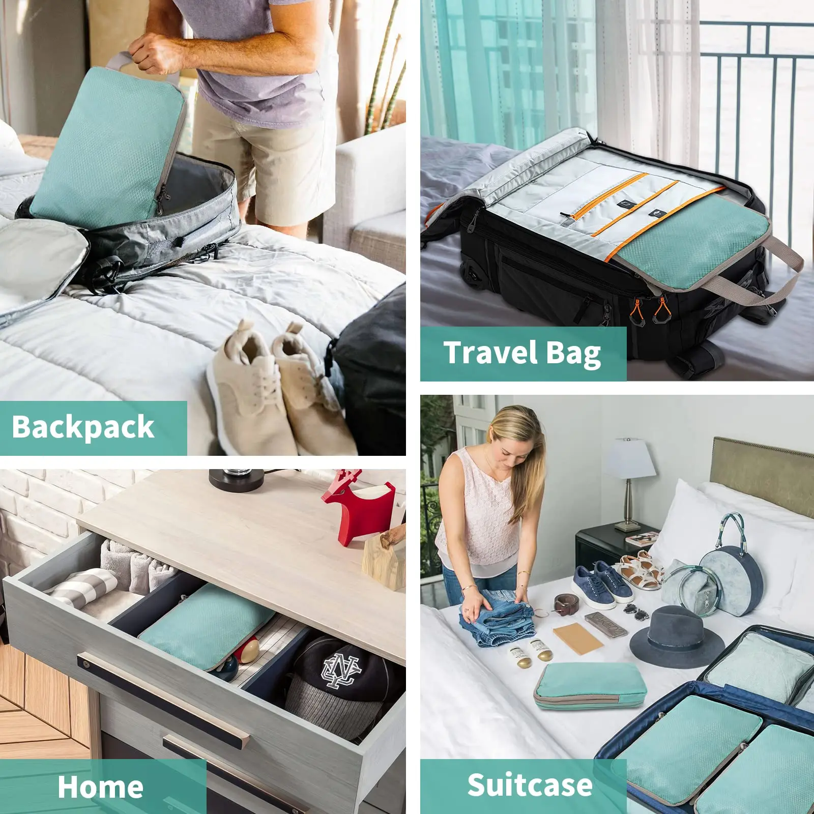 9PCS Compressed Packing Cubes Travel Storage Organizer Set With Shoe Bag Mesh Visual Luggage Portable Lightweight Suitcase Bag