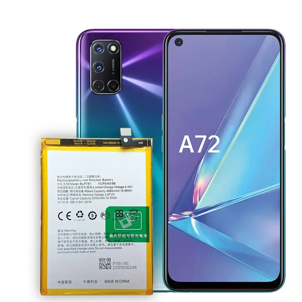 Сменный аккумулятор емкостью 5000 мАч для мобильного телефона OPPO A52 2020 A92 A72 CPH2059 BLP781