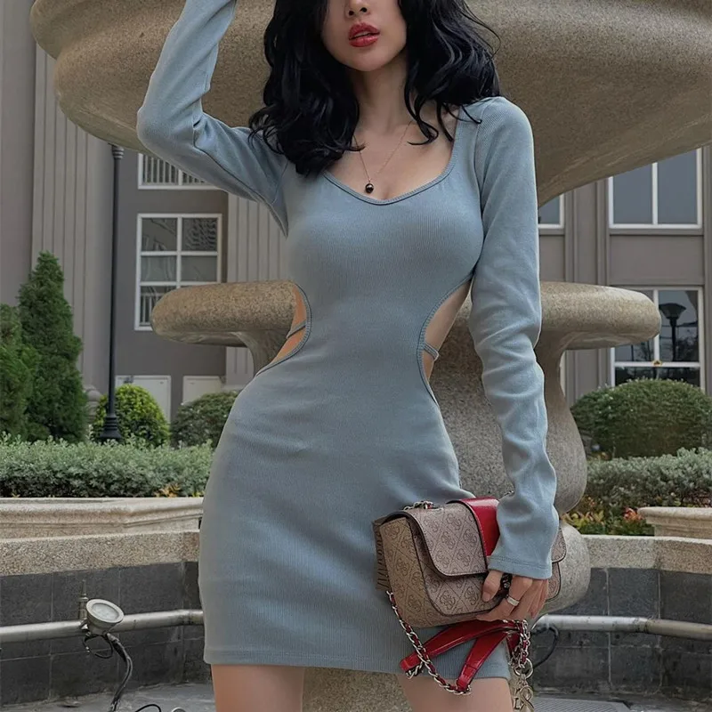 

Y2k винтажное синее облегающее мини-платье, женское сексуальное облегающее вечернее платье с открытой спиной, женское Клубное платье 2023, платья