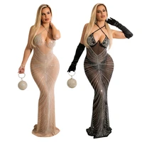 plus size nude black mermaid evening dress with rhinestone crystal sexy backless floor length prom dress 2022 dinner party wear