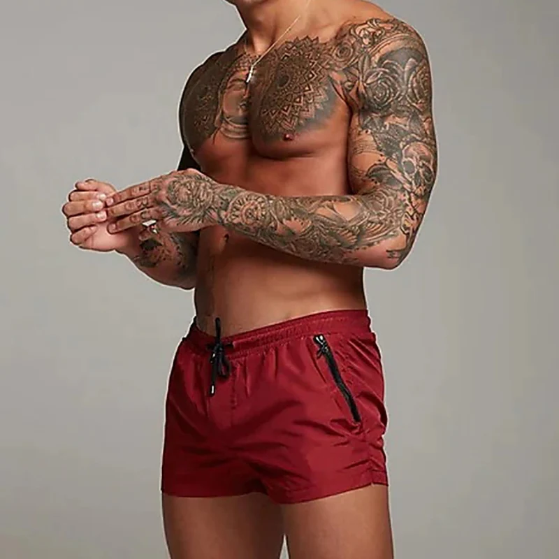 Men's Workout Running Shorts Drawstring with Mesh Lining Zipper Pocket Solid Colored Sports Outdoor Fitness Basic Casual