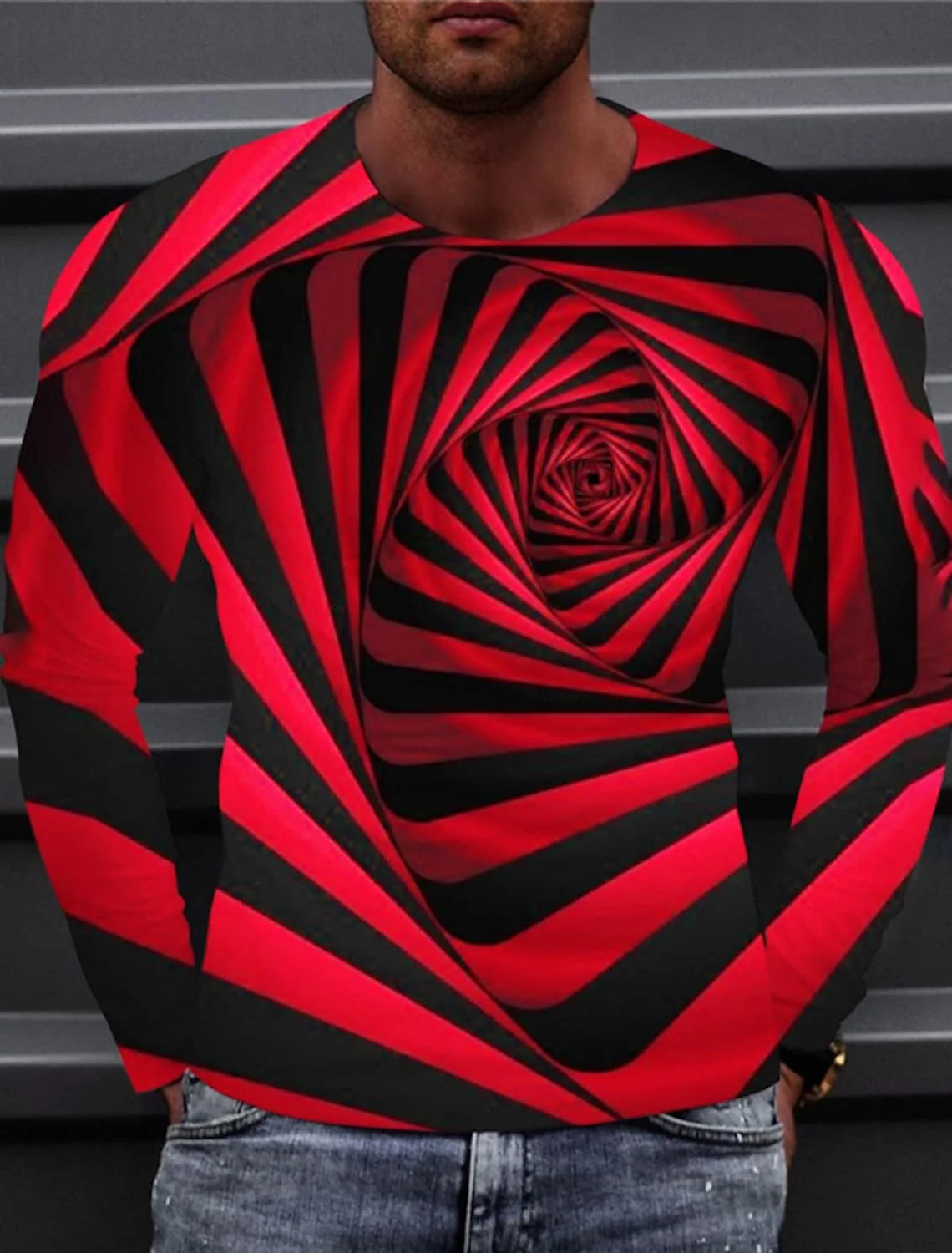 

Men's T shirt Graphic Optical Illusion Stripes Clothing Apparel 3D Print Outdoor Long Sleeve Print Vintage Fashion Designer