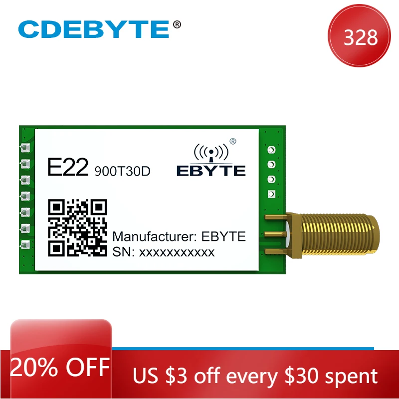 

SX1262 LoRa модуль 868 МГц 915 МГц RF 30 дБм на большие расстояния 10 км Φ. 0 беспроводной приемник приемника SMA-K интерфейс