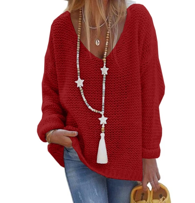 Женский вязаный свитер с v-образным вырезом и длинными рукавами осень-зима 202
