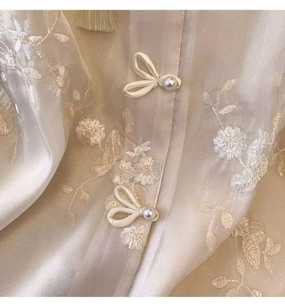 Женская винтажная кружевная блузка Элегантная Модная рубашка в китайском стиле