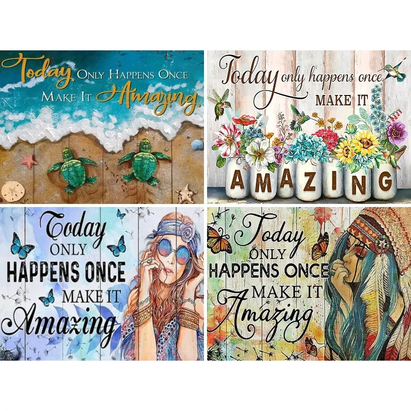 

DIY Diamond Painting Mosaic"Today Only Happens Once Make It Amazing"Full Drill Happy Hippie Gypsy Inspiring Quote Decor Painting