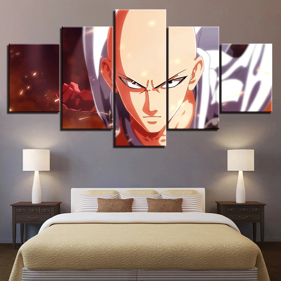 

Hd Printing 5 Pcs One Punch Man Anime Canvas Painting The Bald Saitama Poster Wall Art Modular Pictures Boy Home Decor Framework