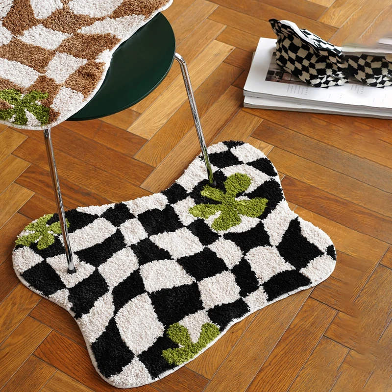 

Plaid Rug Soft Fluffy Tufting Carpet Irregular Kitchen Rugs Non Slip Abosrbent Bathroom Floor Mat Bedroom Toilet Door Rug