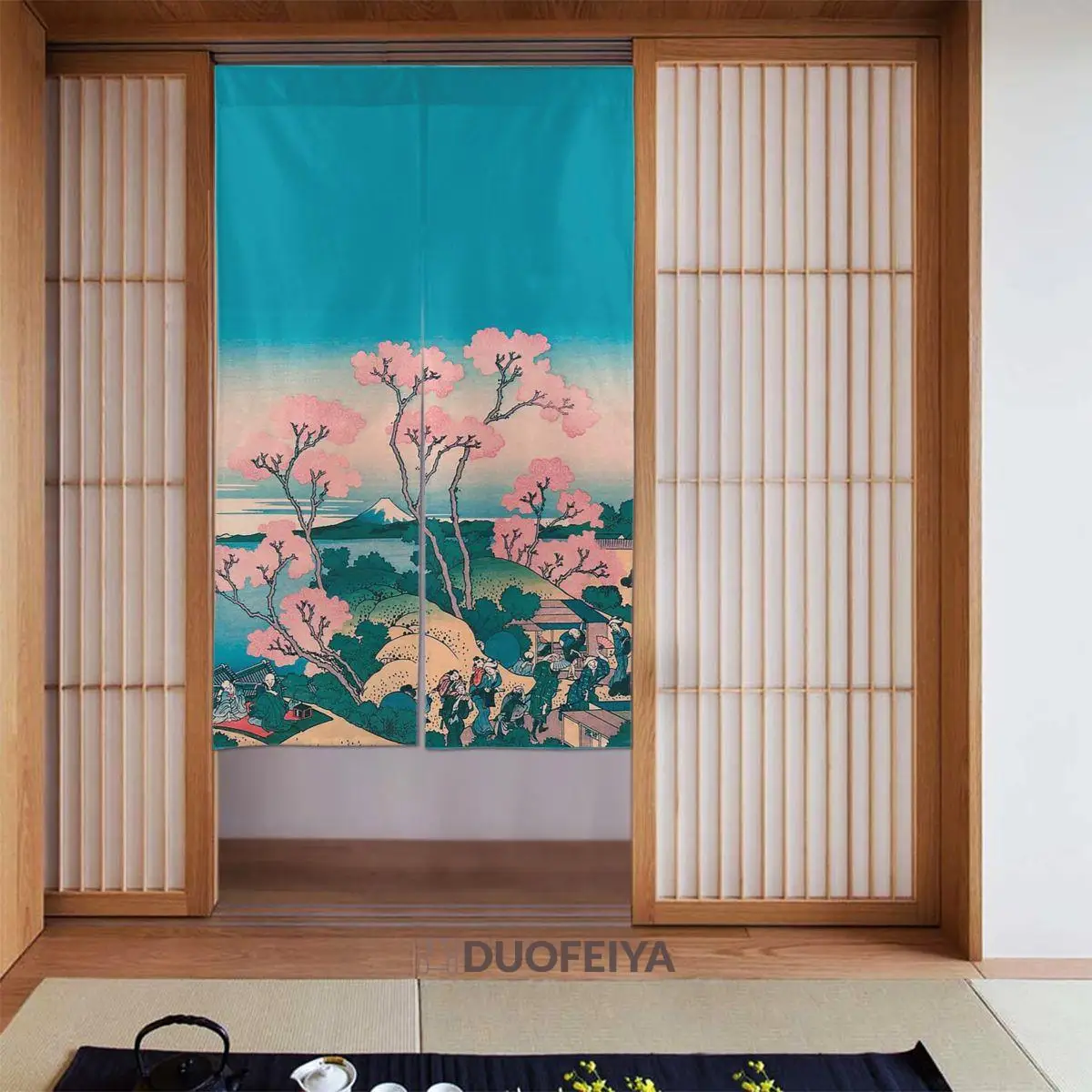 

Japanese Ukiyo-e Style Door Curtains Sakura Flower Partition Curtain Cotton Linen Painted Noren for Doorway Toilet Gift