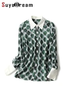 suyadream women silk shirt 100silk crepe de chine long sleeved printed blouse shirt 2022 spring summer office chic shirt