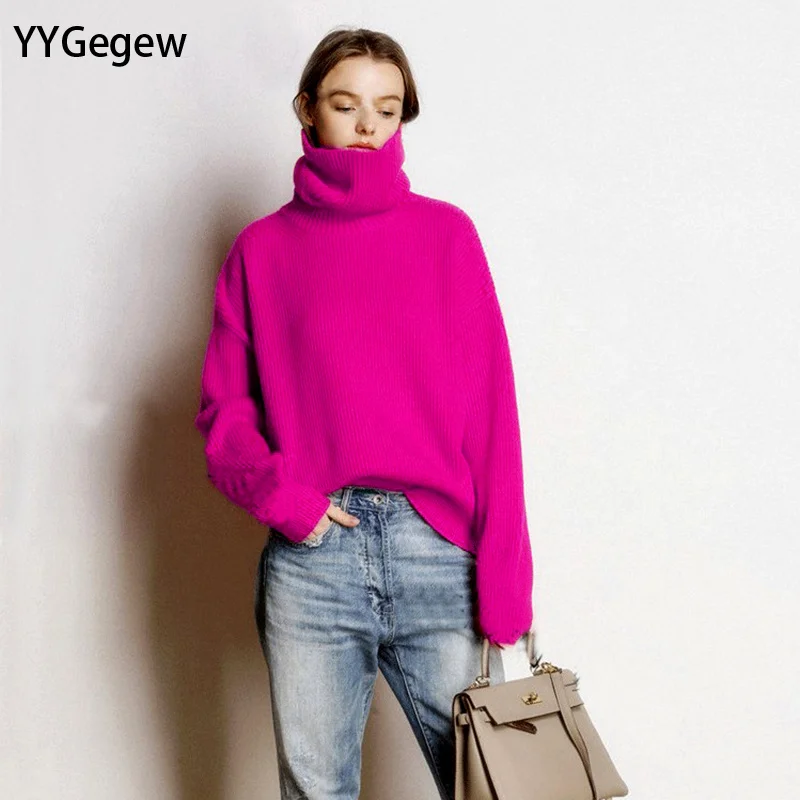 

YYGegew Women's Sweater Autumn Winter Warm Turtlenecks Casual Loose Oversized Lady Sweaters Knitted Pullover Top Pull Femme